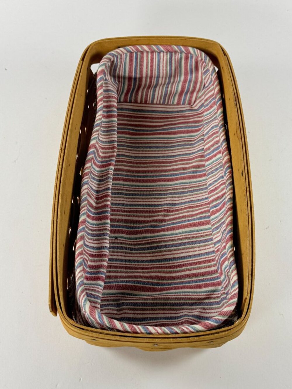 Longaberger 1998 Hand Woven Rectangular Basket With Striped Fabric Liner USA
